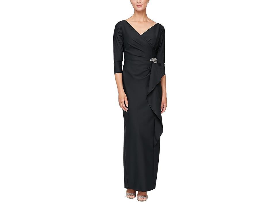 Alex Evenings 34 Sleeve Surplice V-Neck Cascade Ruffle Skirt Gown Product Image