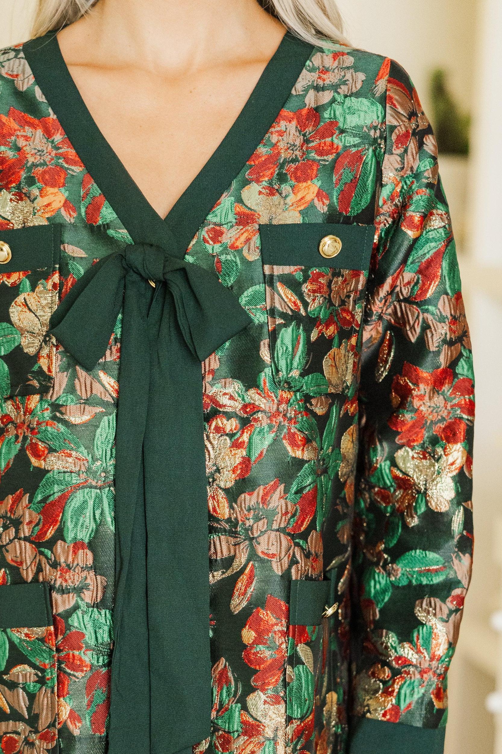 League Of Your Own Emerald Floral Brocade Shift Dress Female Product Image