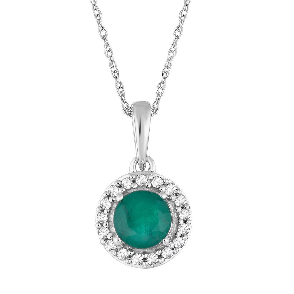 10k White Gold Emerald & 1/10 Carat T.W. Diamond Halo Pendant Necklace, Women's, Size: 18", 10k Whgold Product Image