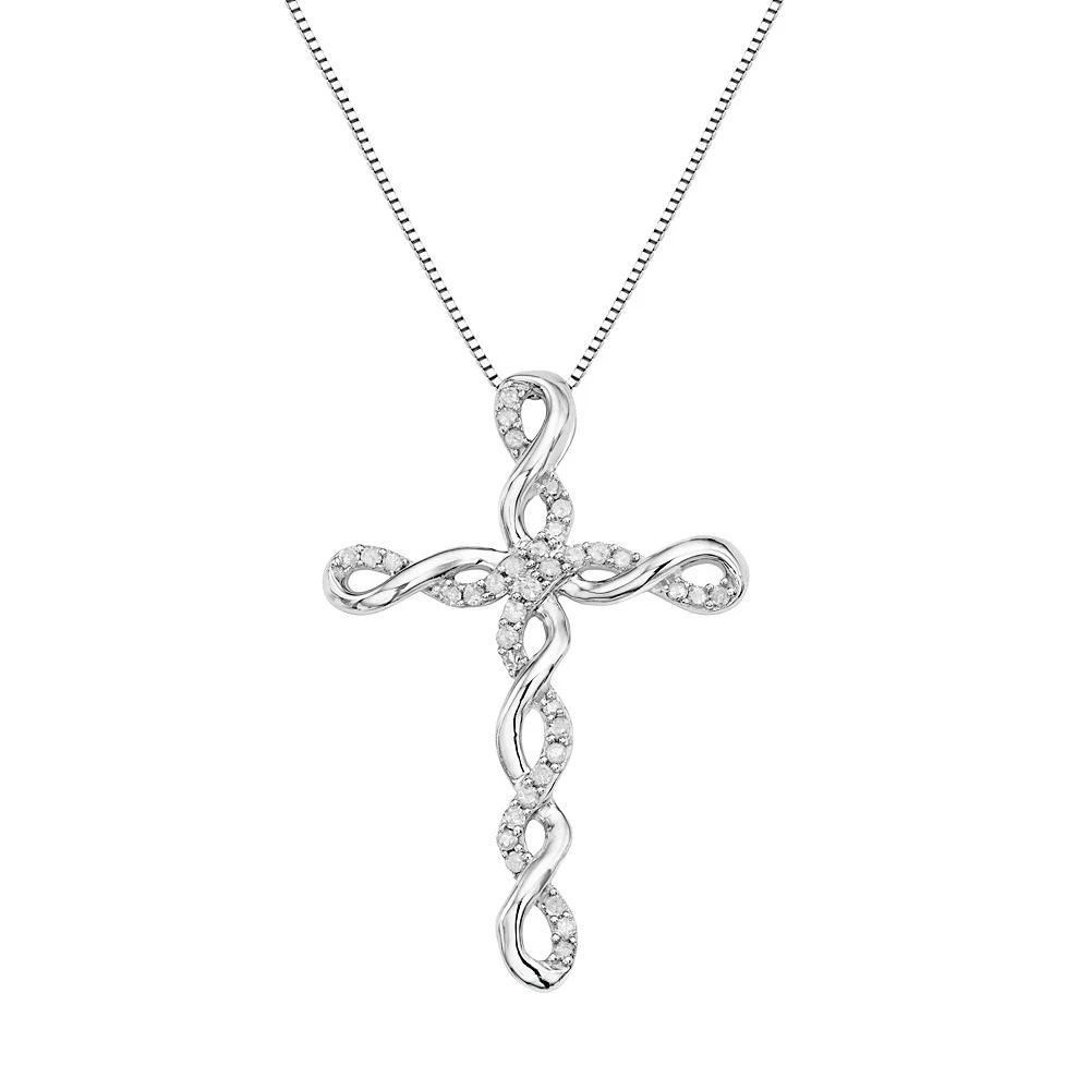 Sterling Silver 1/5 Carat T.W. Diamond Twist Cross Pendant Necklace, Women's, Size: 18", White Product Image