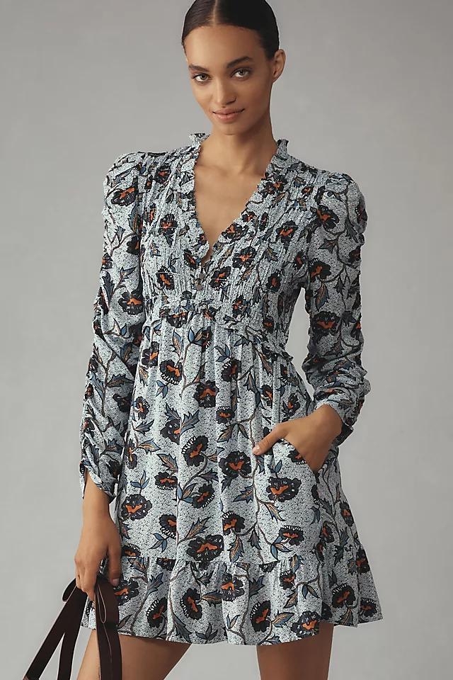 By Anthropologie Long-Sleeve V-Neck Ruffle Mini Dress Product Image
