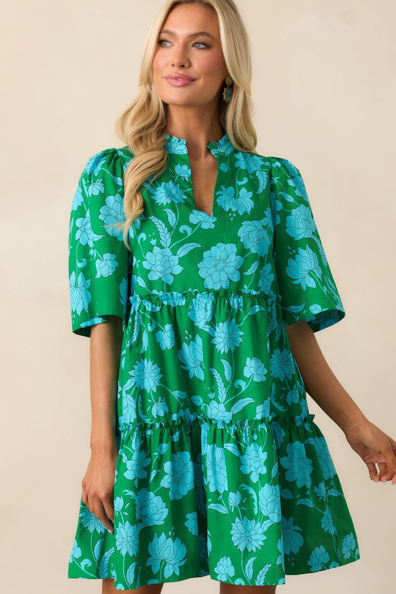 After The Rain Green Floral Cotton Mini Dress Product Image