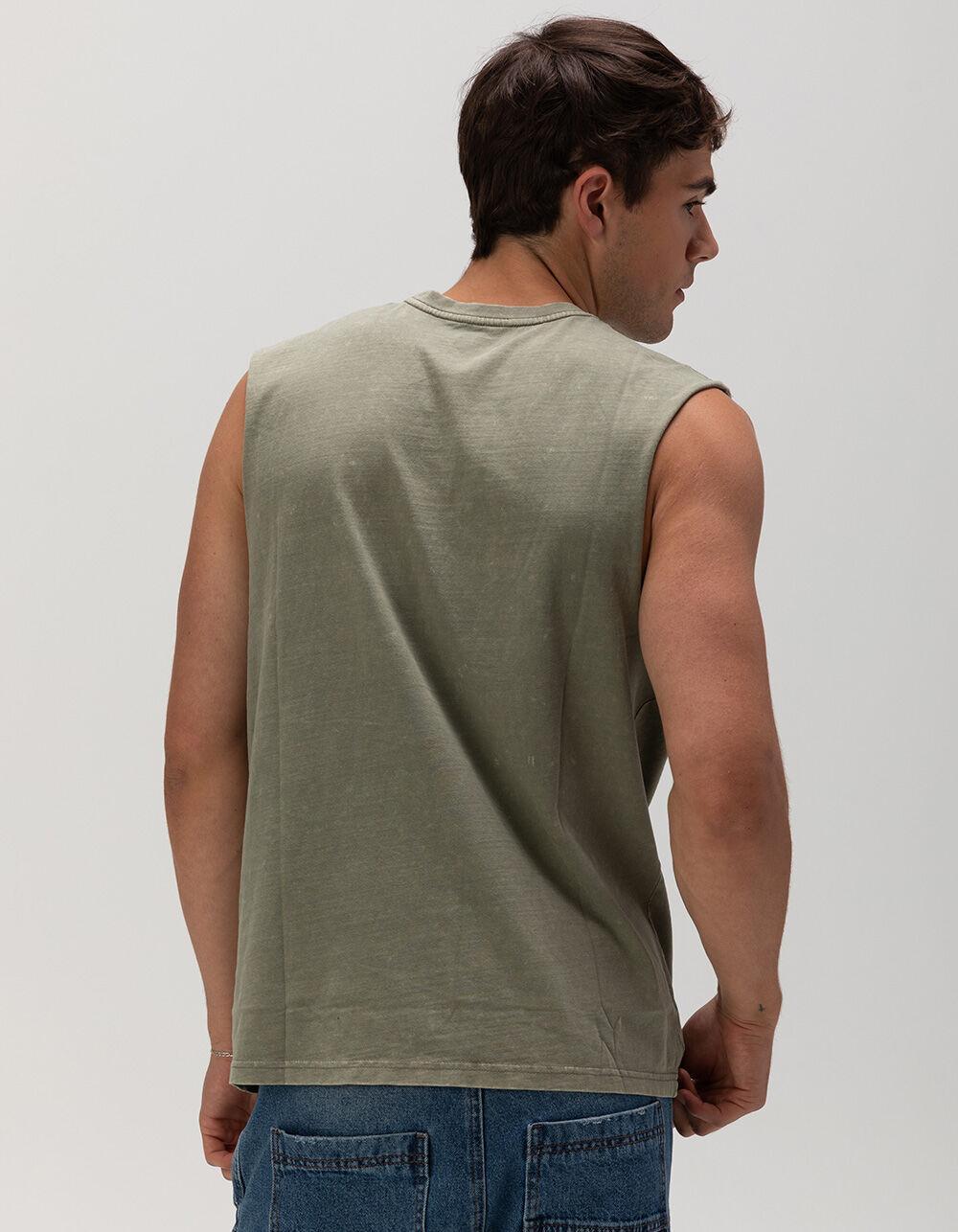 RSQ Mens Acid Wash Muscle Tee - OLIVE Product Image