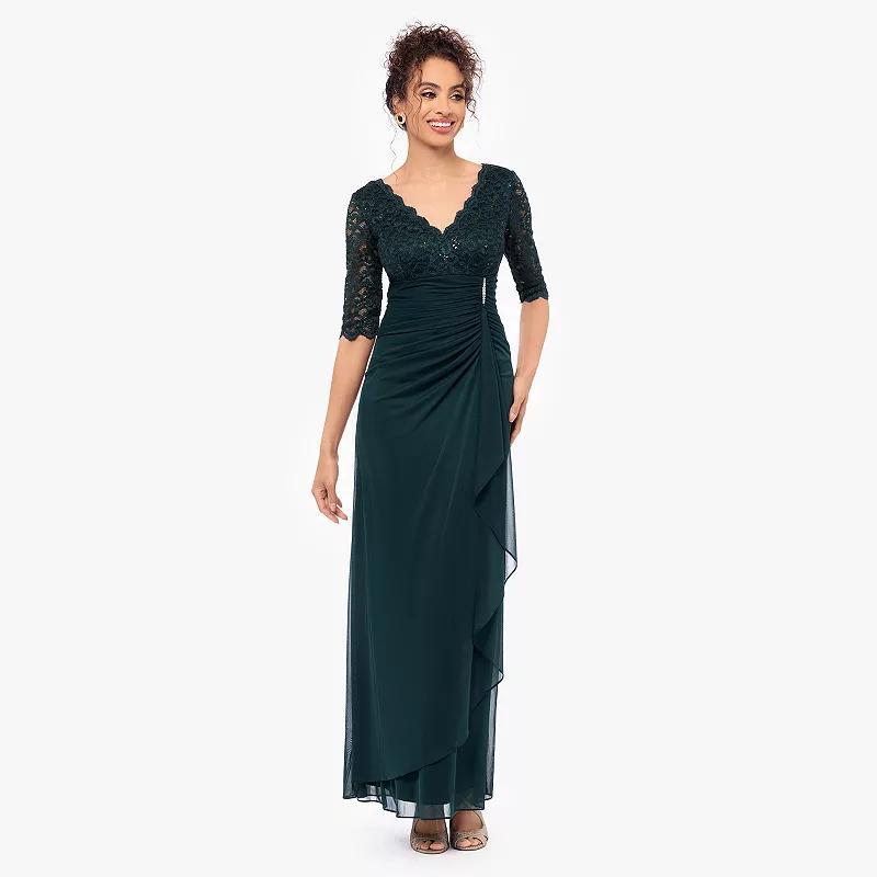 Womens BA Nites Long Quarter Length Sleeve V-Neck Lace Dress Green Product Image