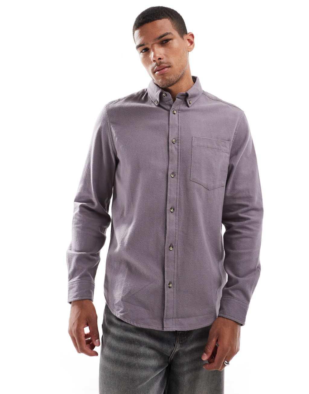 ASOS DESIGN brushed oxford regular shirt in gray Product Image