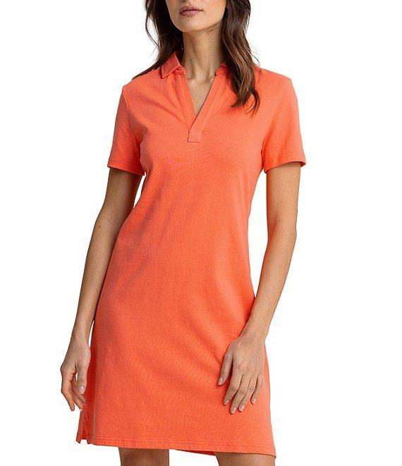 Southern Tide Demi Solid Collared V-Neck Short Sleeve Cotton Polo Dress Product Image