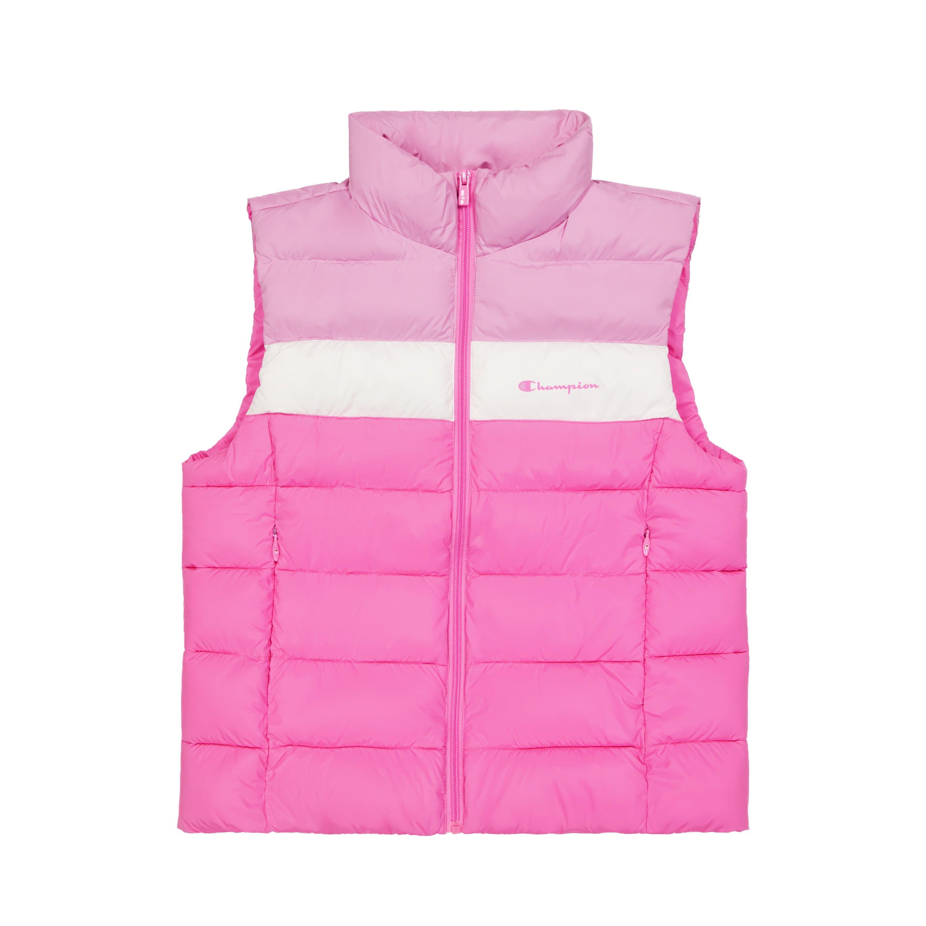 Womens Champion Puffer Vest, Classic Script Logo Tobacco Brown M Product Image
