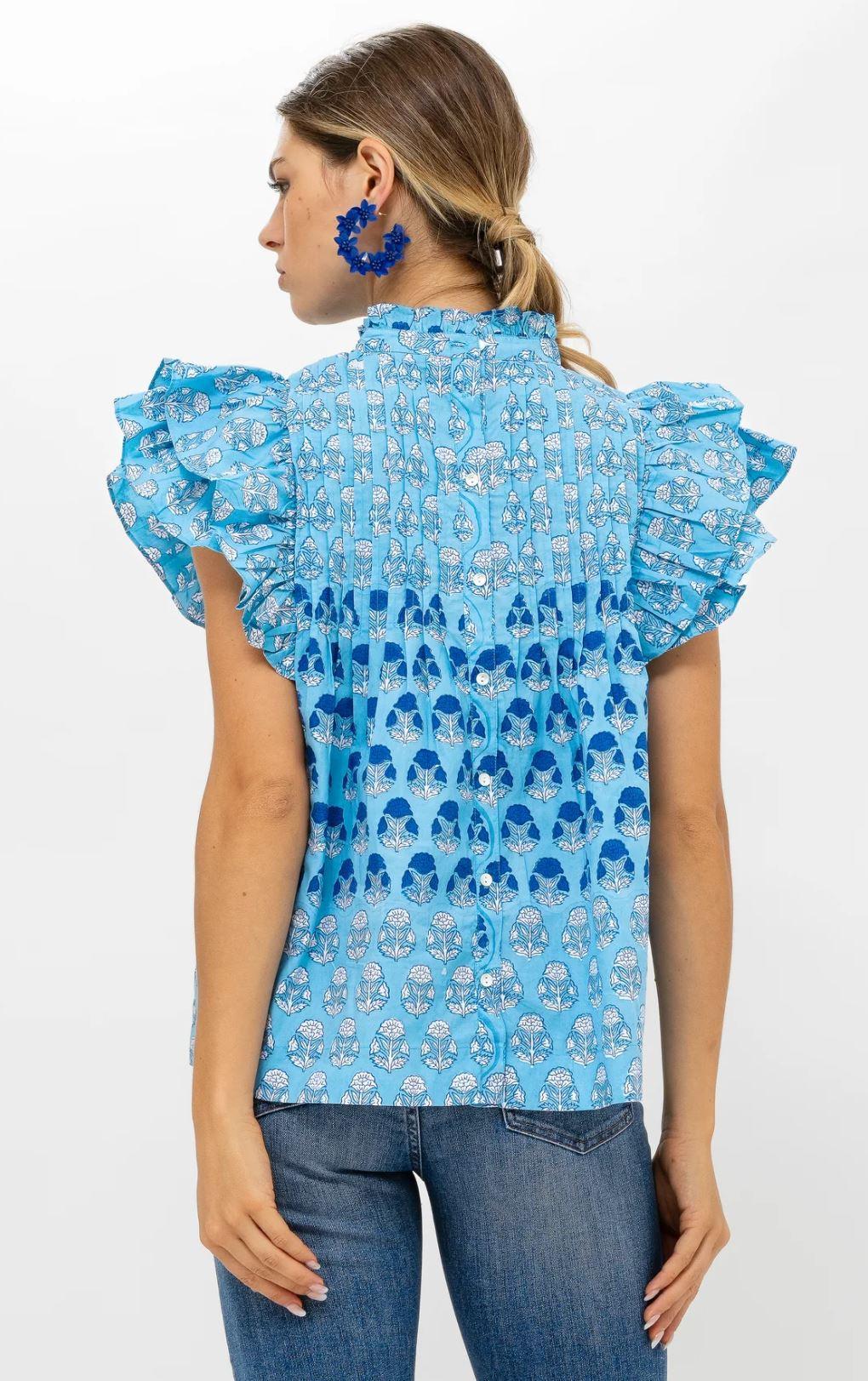 Oliphant Pintuck Ruffle Top-Blue Laguna Product Image