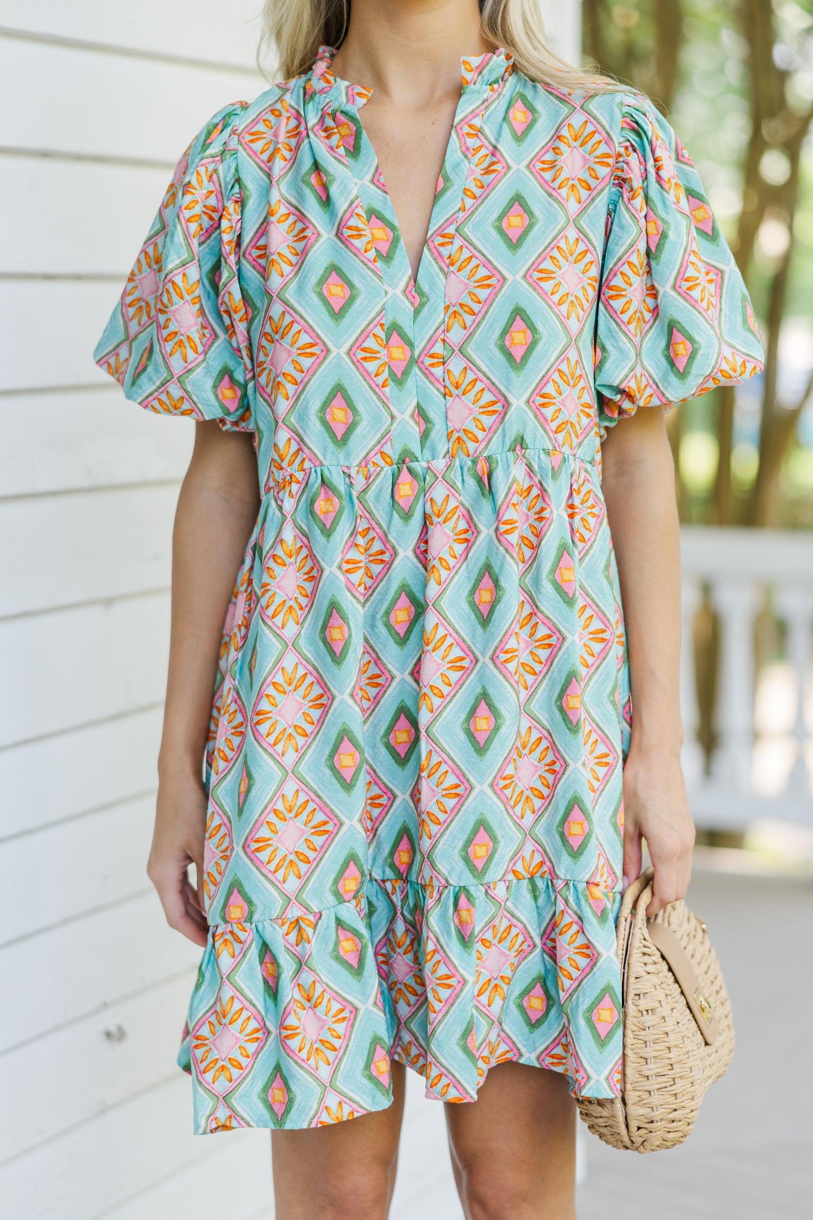 Go With The Flow Mint Green Printed Dress Female Product Image