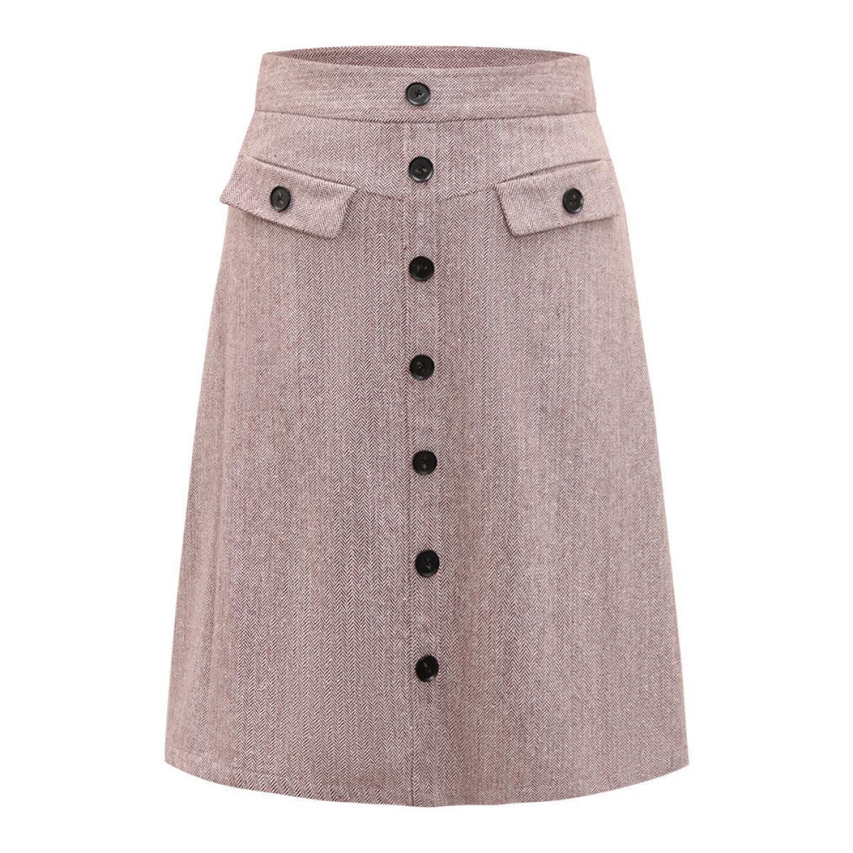 Plus Size Textured Button Detail Cropped Skirt Women Maroon Office Texture No stretch Pocket Work Skirts BloomChic 28/5X Product Image