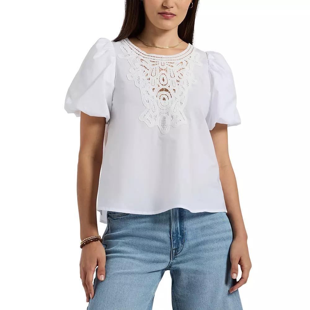 Women's Buffalo Jeans Sabina Lace Balloon Sleeve Blouse, Size: Small, White Product Image
