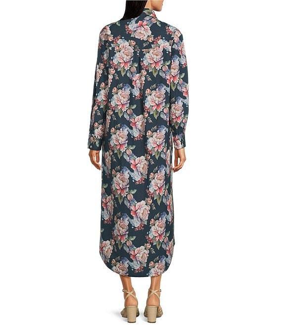 APNY Floral Print Spread Collar Long Sleeve Shirt Maxi Dress Product Image