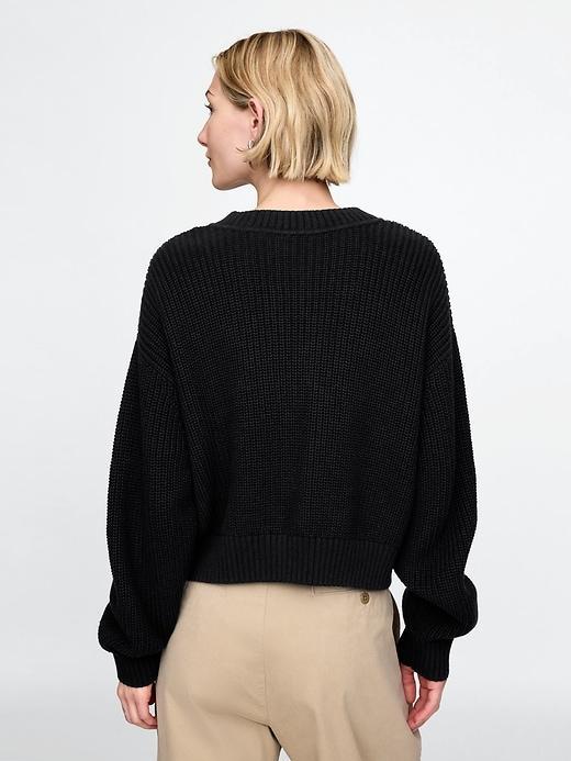 100% Cotton Shaker-Stitch V-Neck Sweater Product Image