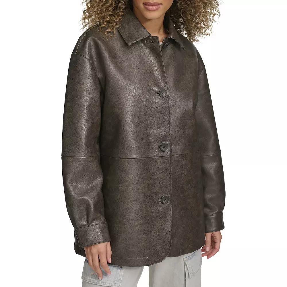 Women's Levi's® Faux Leather Vintage Collared Shirt Jacket, Size: Large, Grey Product Image