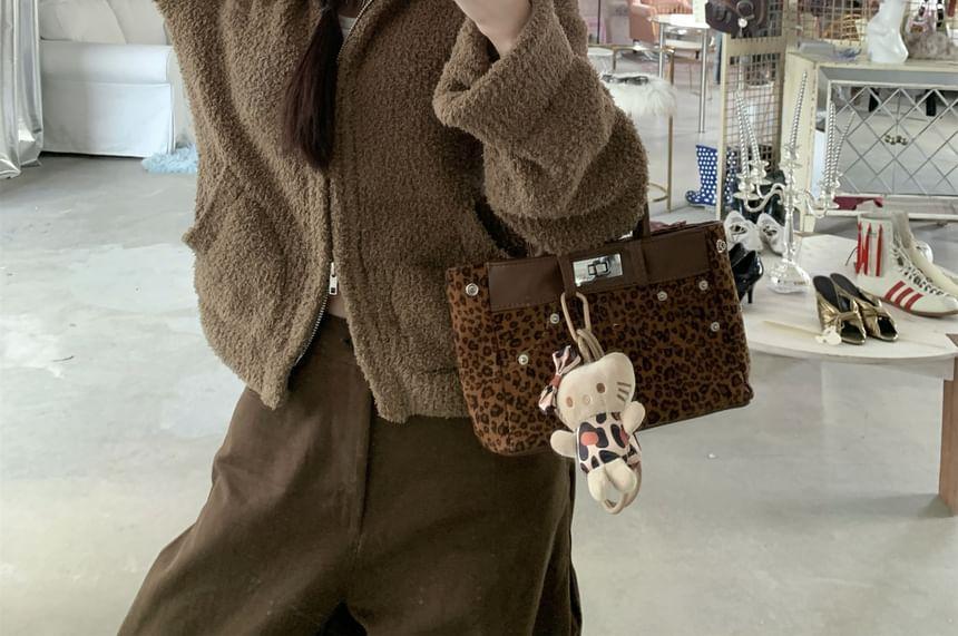 Hooded Plain Cardigan / High Waist Wide Leg Pants Product Image