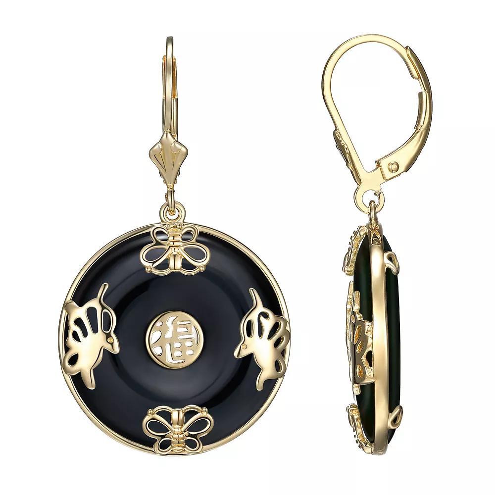 18k Gold Over Silver Black Agate Leverback Drop Earrings, Women's, Gold Tone Product Image