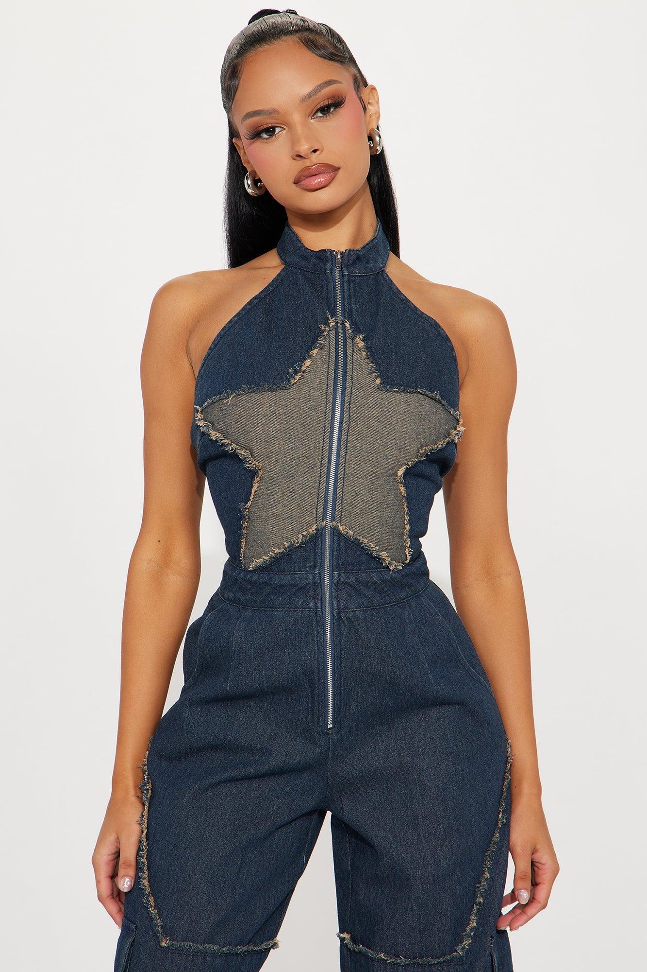 Star Of Your Eye Denim Jumpsuit - Dark Wash Product Image