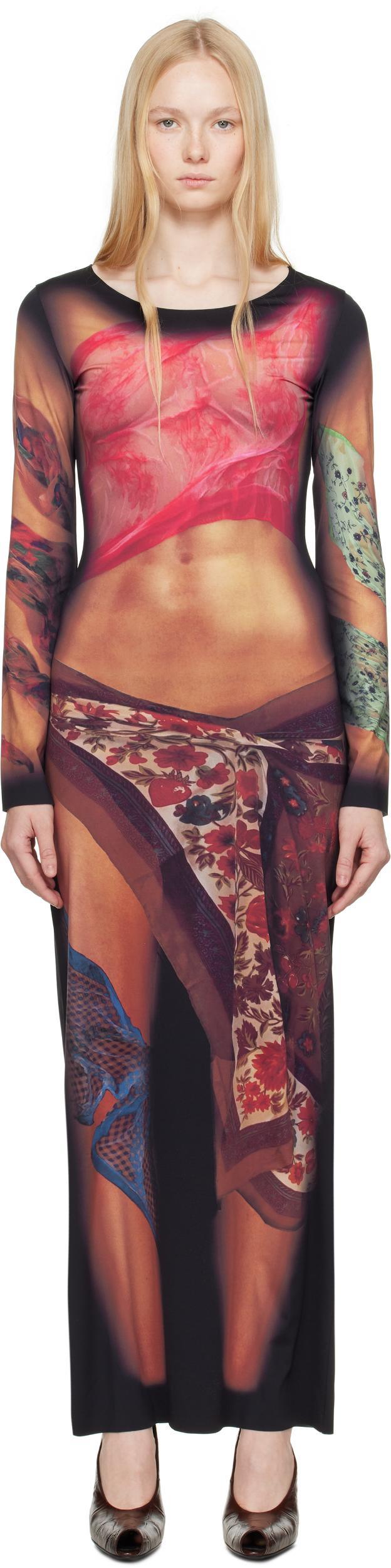 MARINE SERRE Multicolor Long Dress With All-over Graphic Print In Tech Fabric Woman In Beige Product Image