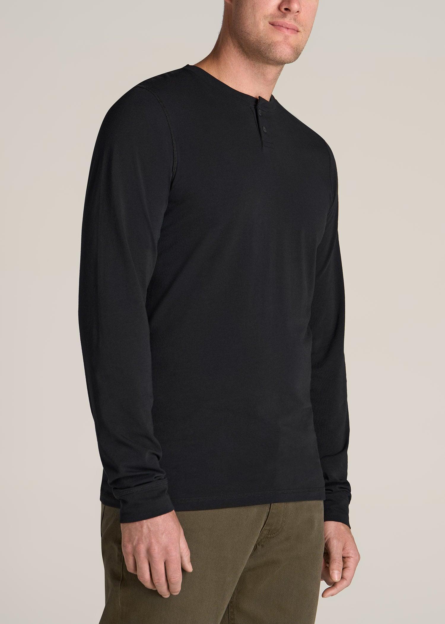 Pima Stretch Knit Henley Shirt for Tall Men in Black Product Image