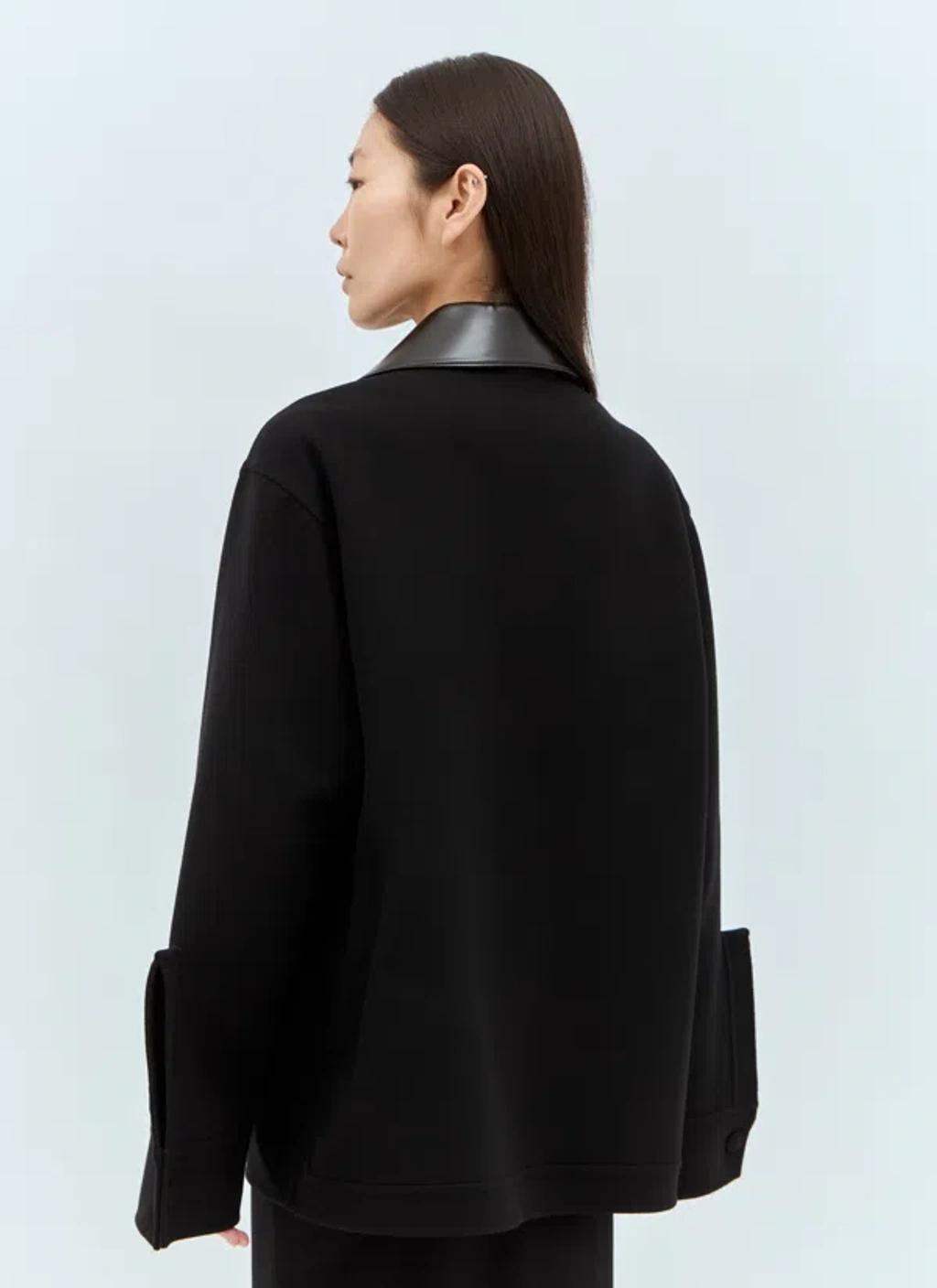 JIL SANDER Wool Leather-collar Overshirt In Black Product Image