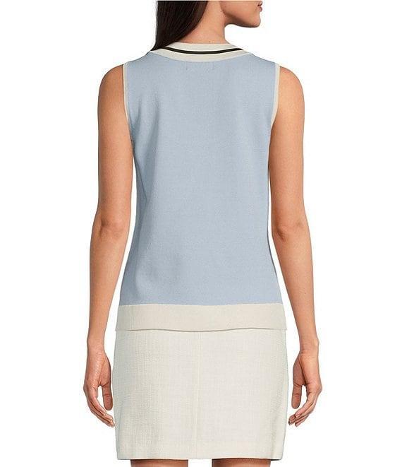 KARL LAGERFELD PARIS Knit Color Block Scoop Neck Sleeveless Top Product Image