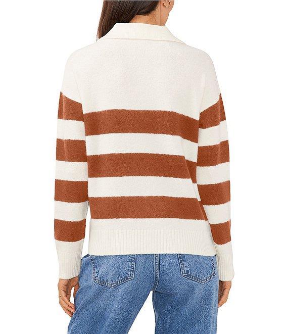 Vince Camuto Wide Striped Long Sleeve Point Collar Ribbed Cuff Knit Sweater Product Image