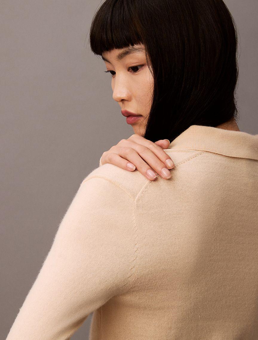 Calvin Klein Women's Extra Fine Merino Blend Polo Sweater - Neutral - S Product Image