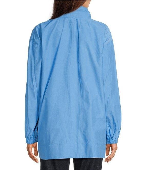 Eileen Fisher Light Weight Cotton Nylon Stand Collar With Hidden Hood Long Sleeve Coat Product Image