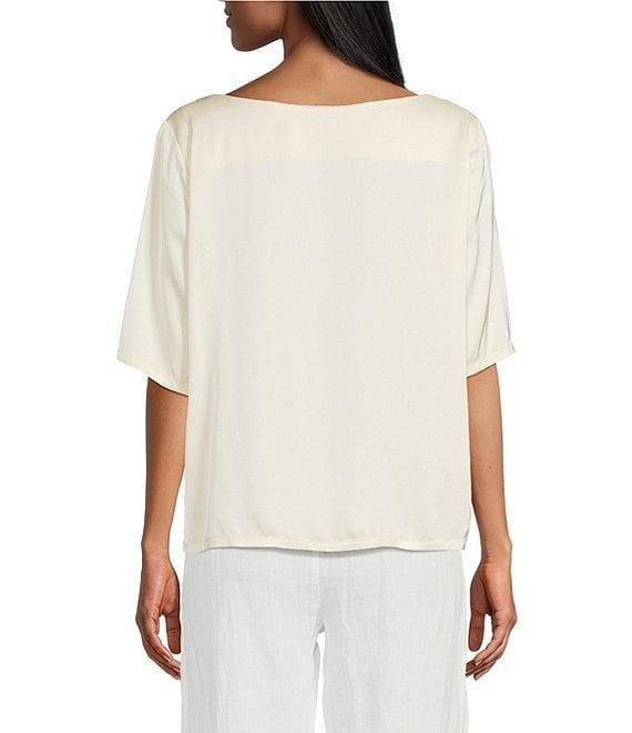 M Made in Italy Satin Boat Neck Short Sleeve Top Product Image