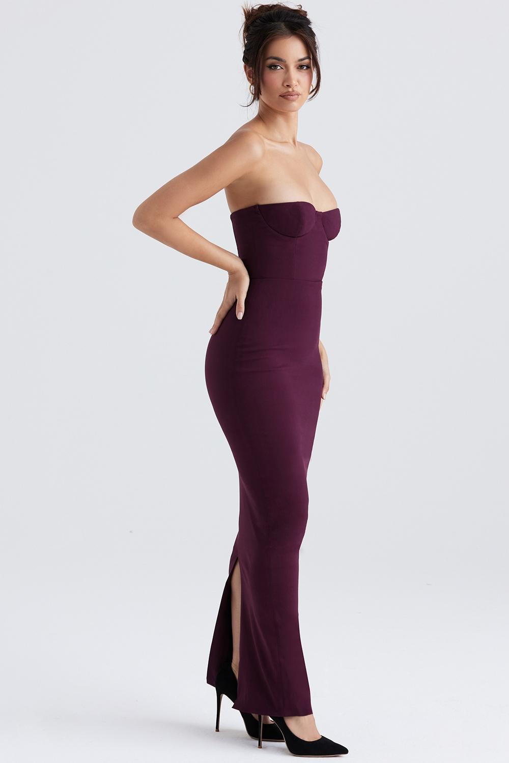 Lucia Grape Strapless Corset Maxi Dress Product Image