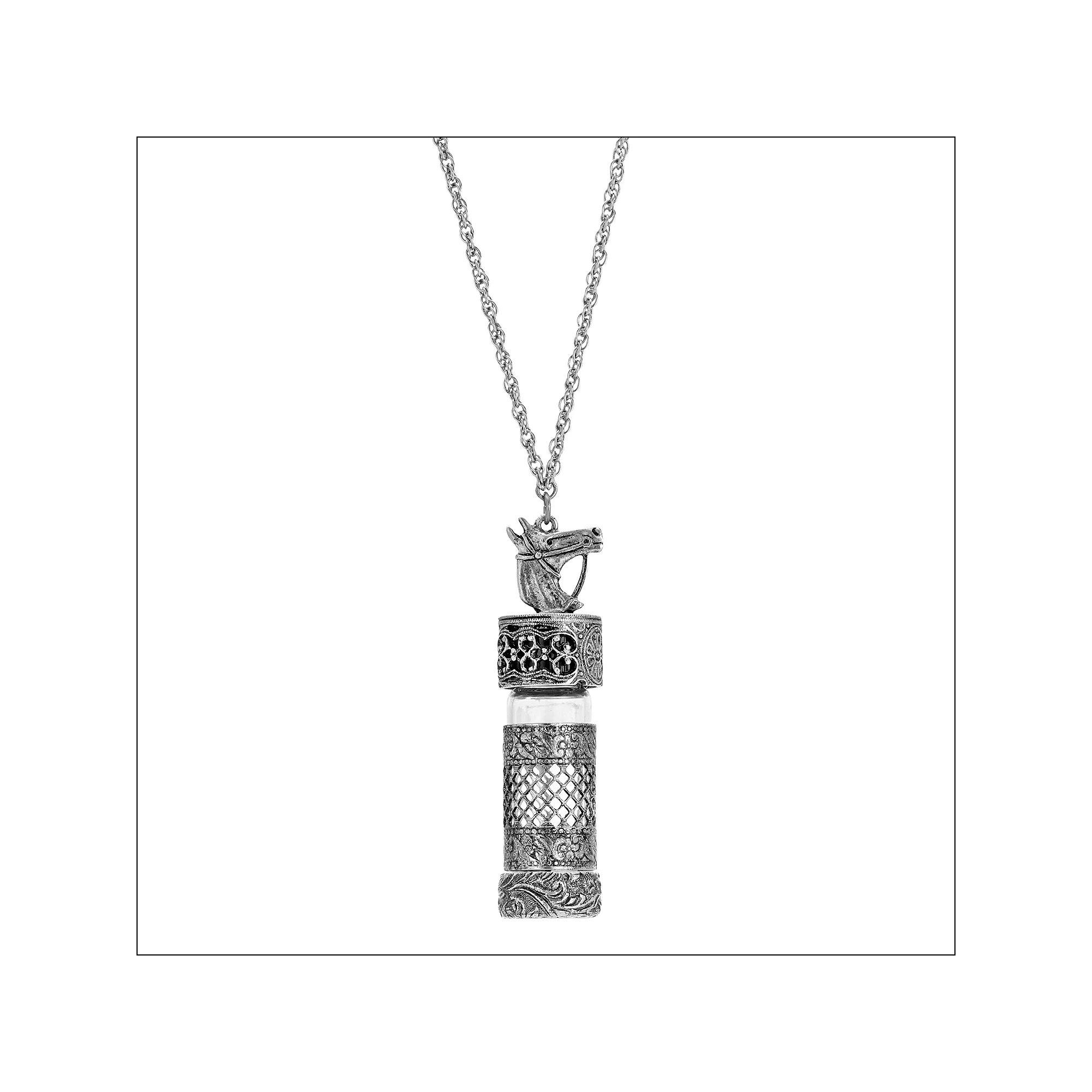 1928 Silver Tone Horse Vial Necklace, Womens Product Image