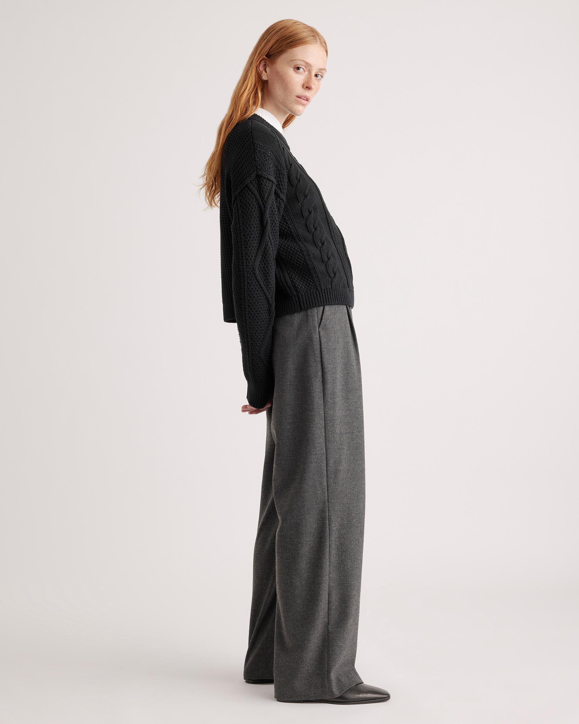 Quince | Women's Cropped Cable Crew Sweater Organic Cotton Product Image