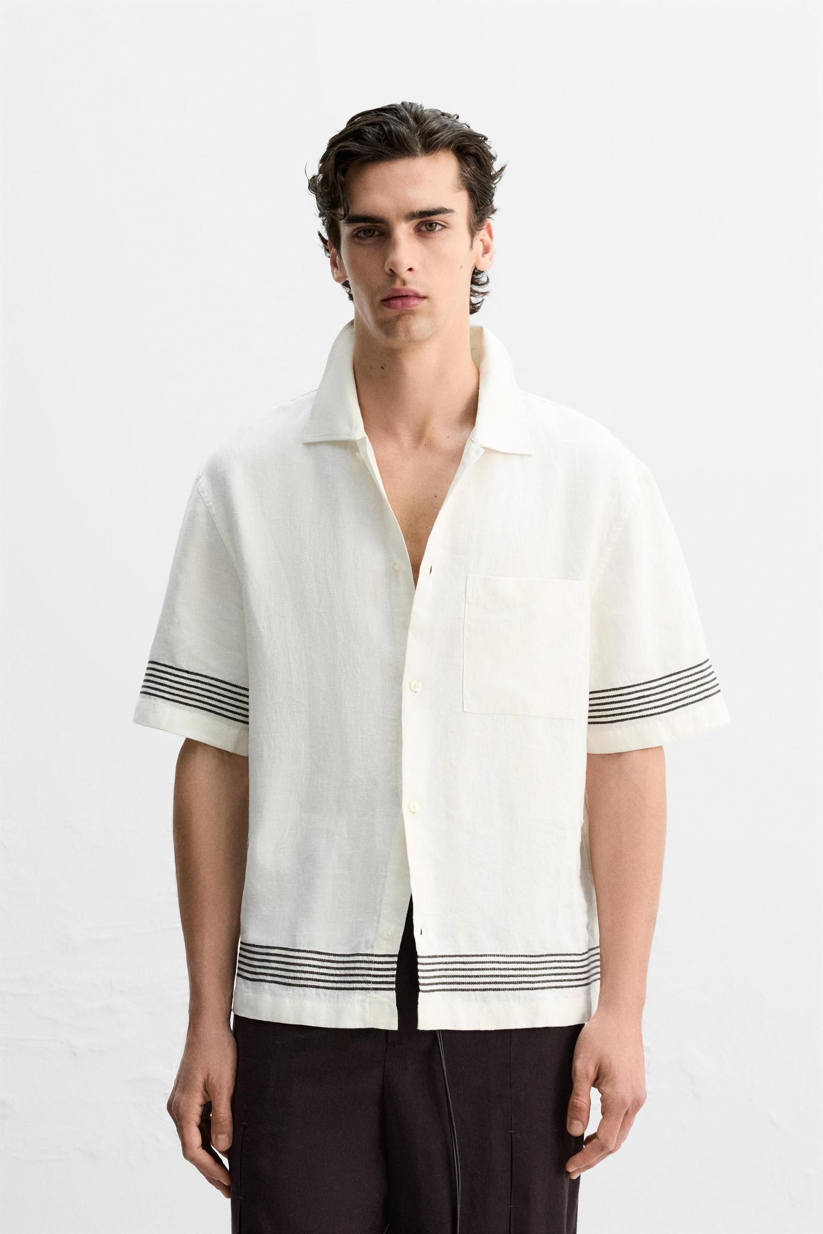 100% LINEN STRIPE SHIRT Product Image