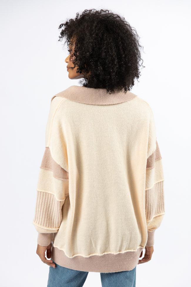 Think About It Cream and Mauve Collared Oversized Sweater SALE Product Image