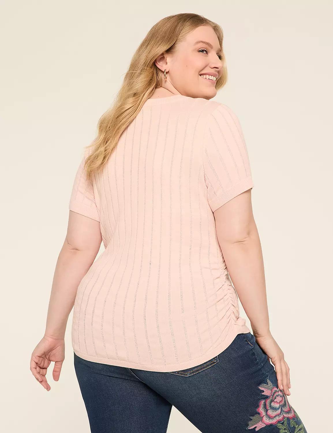 Fitted Short-Sleeve Side-Ruched Sweater Product Image
