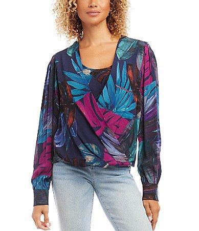 Karen Kane Drape Front Top (Print) Women's Clothing Product Image
