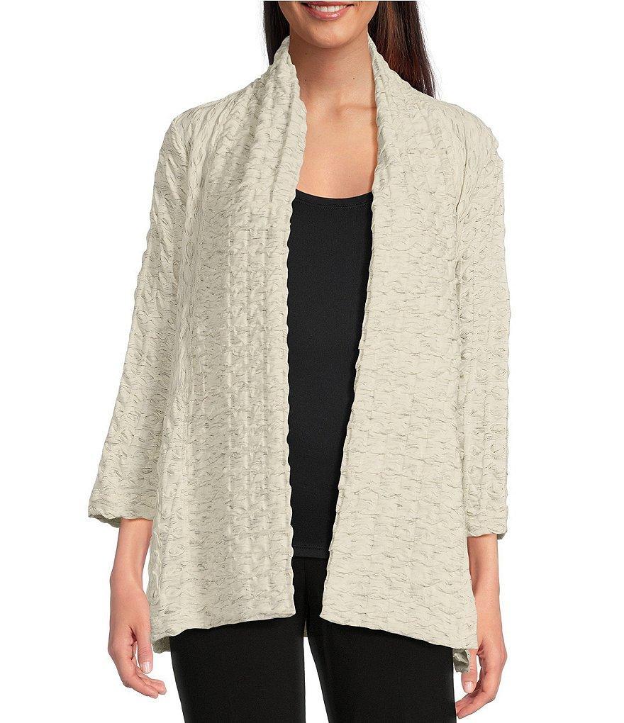 Ali Miles Textured Knit Open Front 3/4 Sleeve Cardigan Product Image