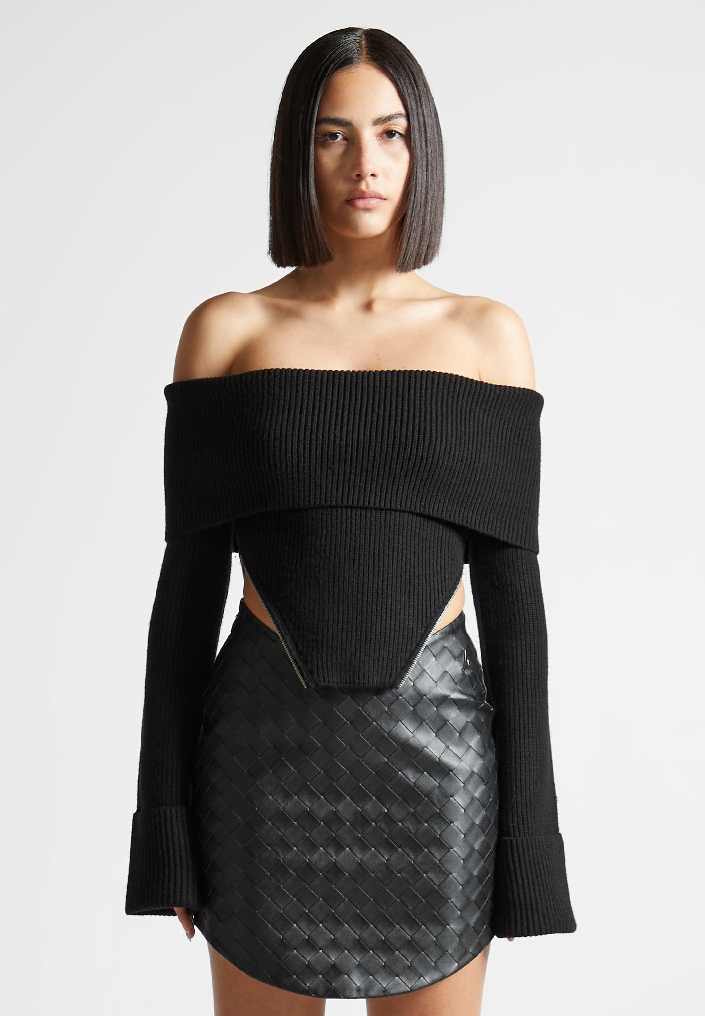Zip Detail Knit Bandeau Top - Black Female Product Image