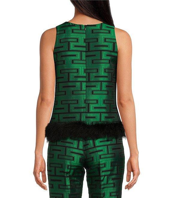 Tara Jarmon Twiggy Jacquard Graphic Print Round Neck Sleeveless Feather Hem Top Product Image