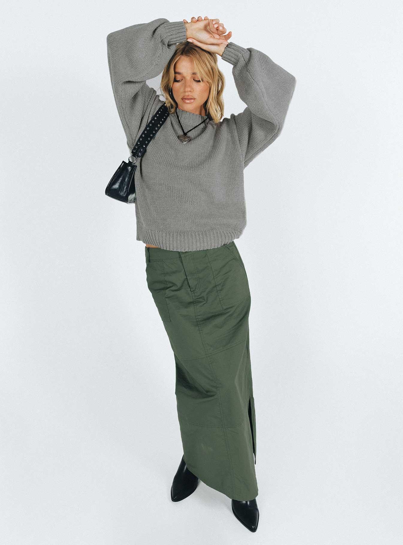 Harmony Balloon Sleeve Knit Sweater Grey Product Image