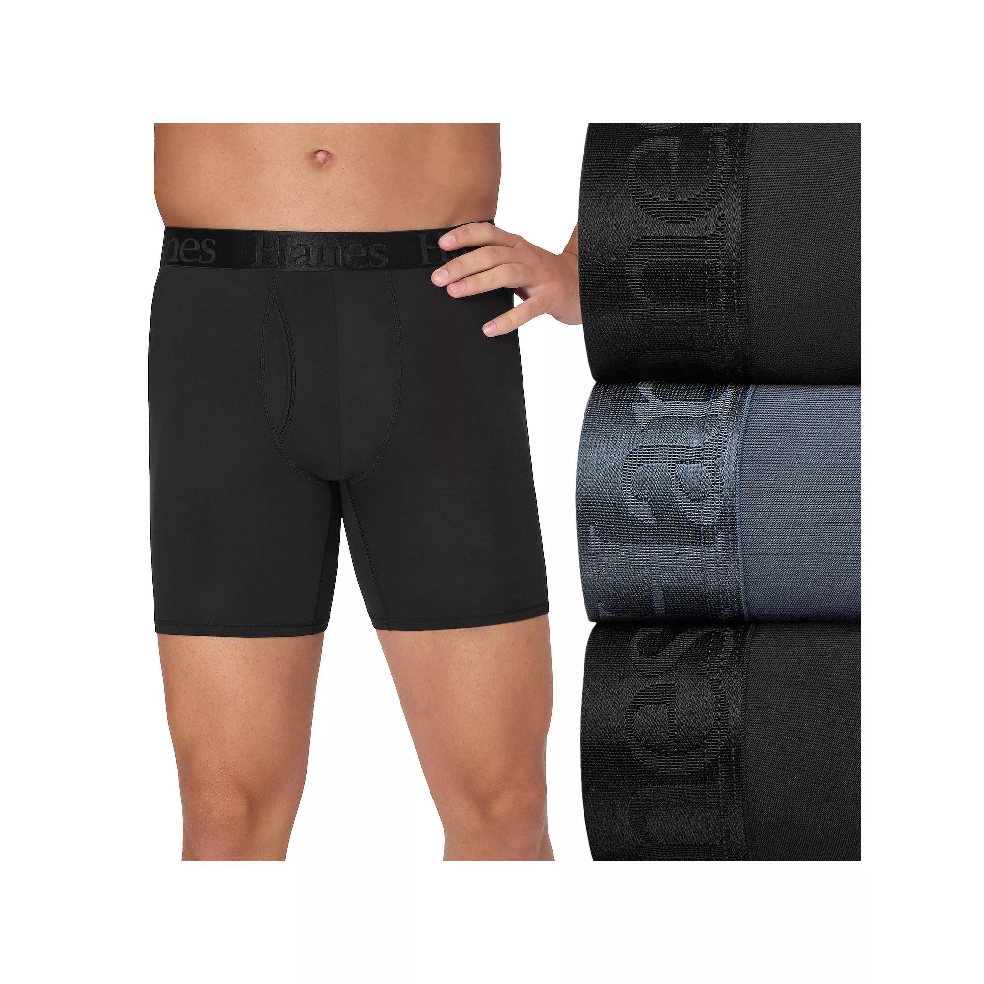 Men's Hanes® Originals Ultimate SuperSoft Boxer Brief Underwear with Total Support Pouch 3-Pack, Size: Small, Black Product Image