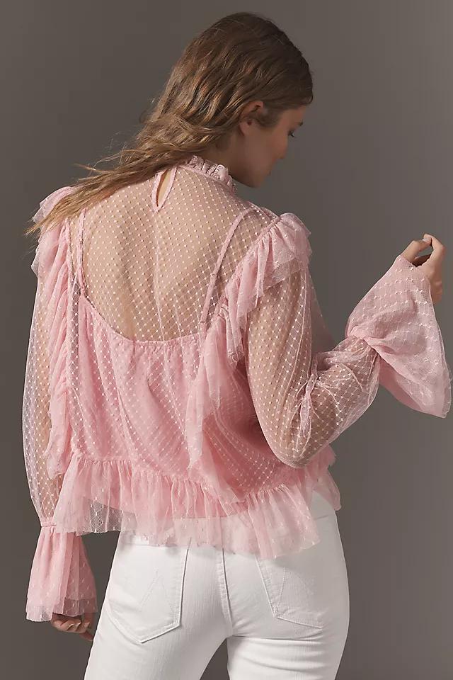 By Anthropologie Long-Sleeve Ruffle Sheer Blouse Product Image
