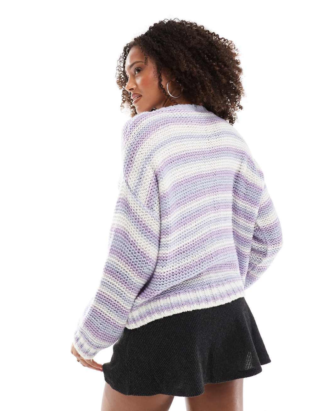 ASOS DESIGN knit crew neck cardigan in stripe Product Image