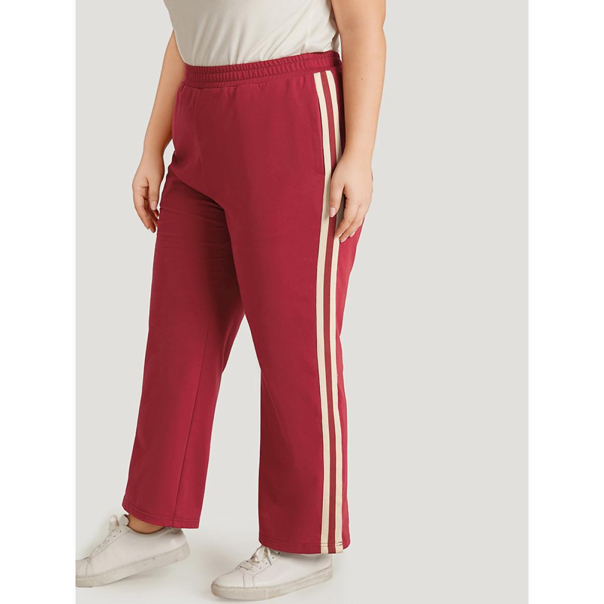 Two Tone Pocket Split Side Elastic Waist Sweatpants Scarlet Plus Size Women Casual Dailywear Contrast 14-16/1X Bloomchic Product Image