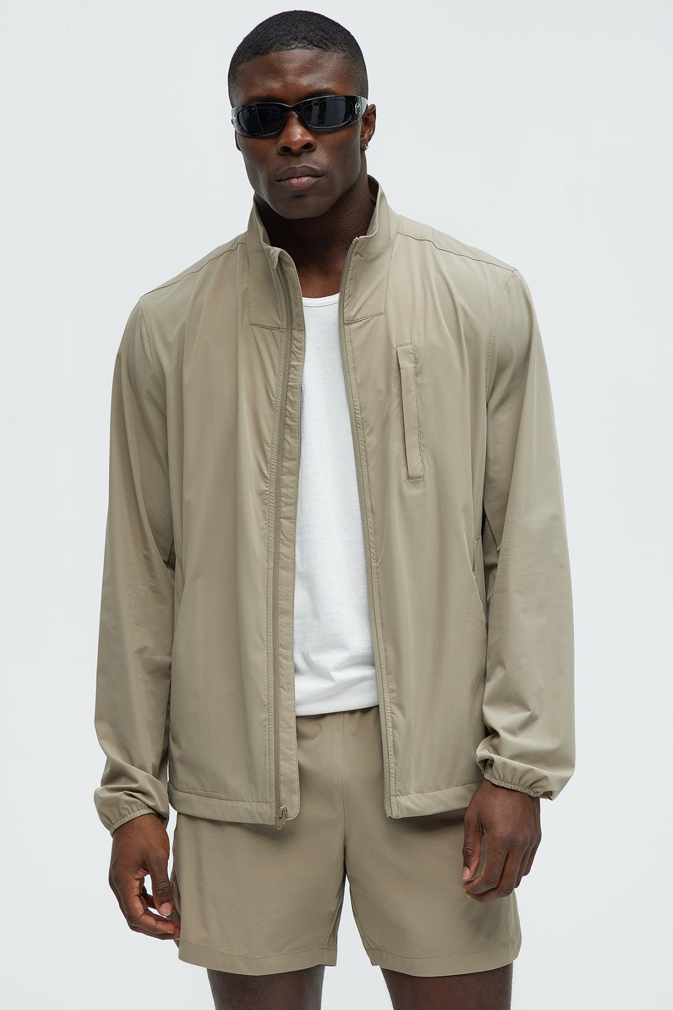 Lightweight Stretch Running Windbreaker Jacket - Taupe Product Image
