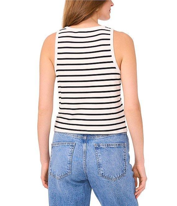 Vince Camuto Knit Stripe Print Crew Neck Sleeveless Cropped Tank Product Image
