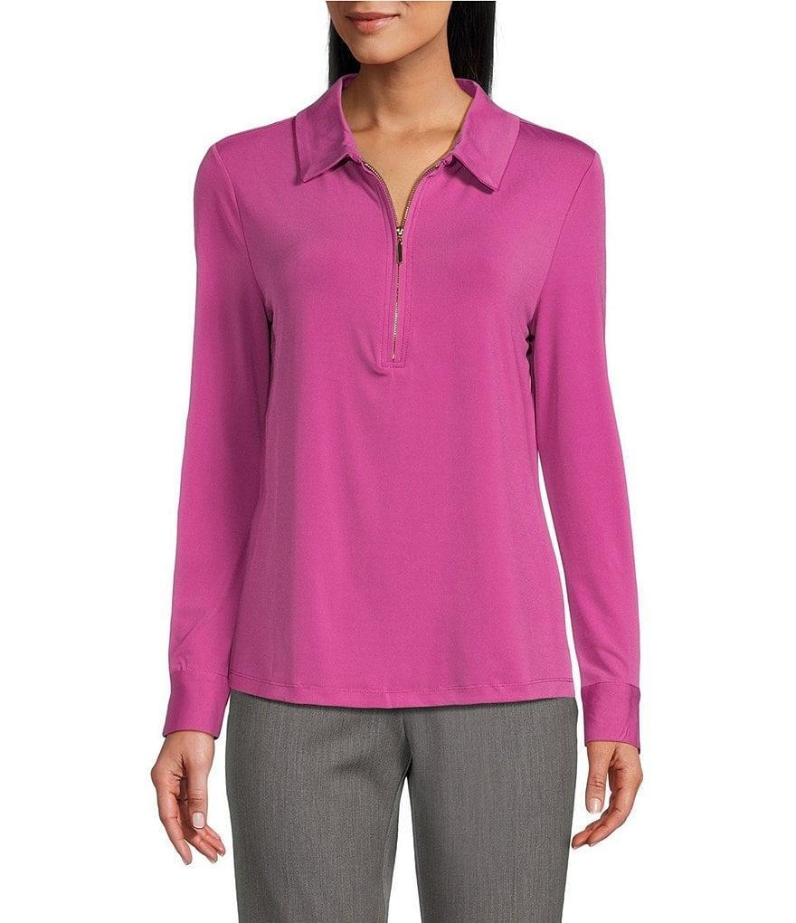 Investments Long Sleeve 3/4 Zip Front Point Collar Knit Top Product Image