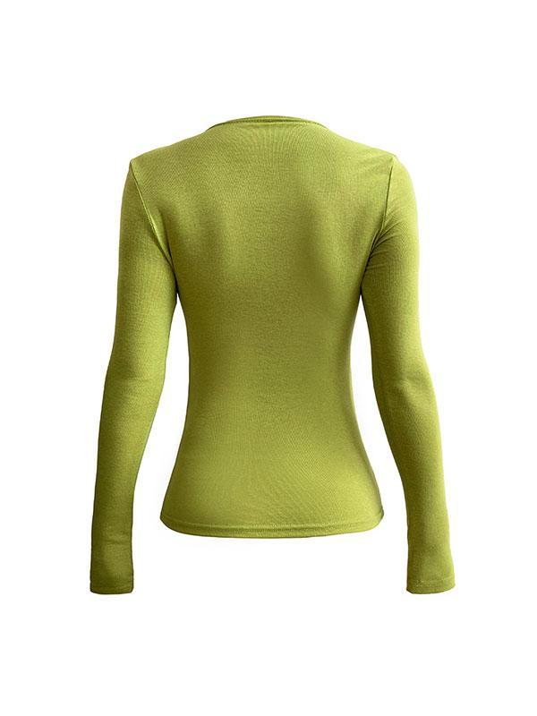 Long Sleeves Skinny Solid Color Square-Neck T-Shirts Tops Product Image