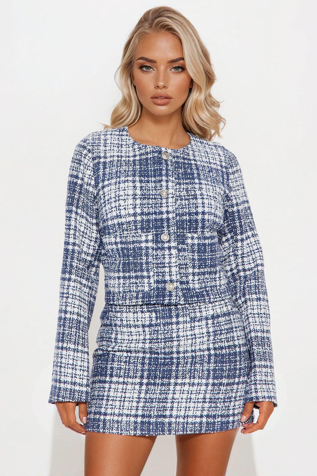 Kate Tweed Mini Skirt Set - Blue/combo Product Image
