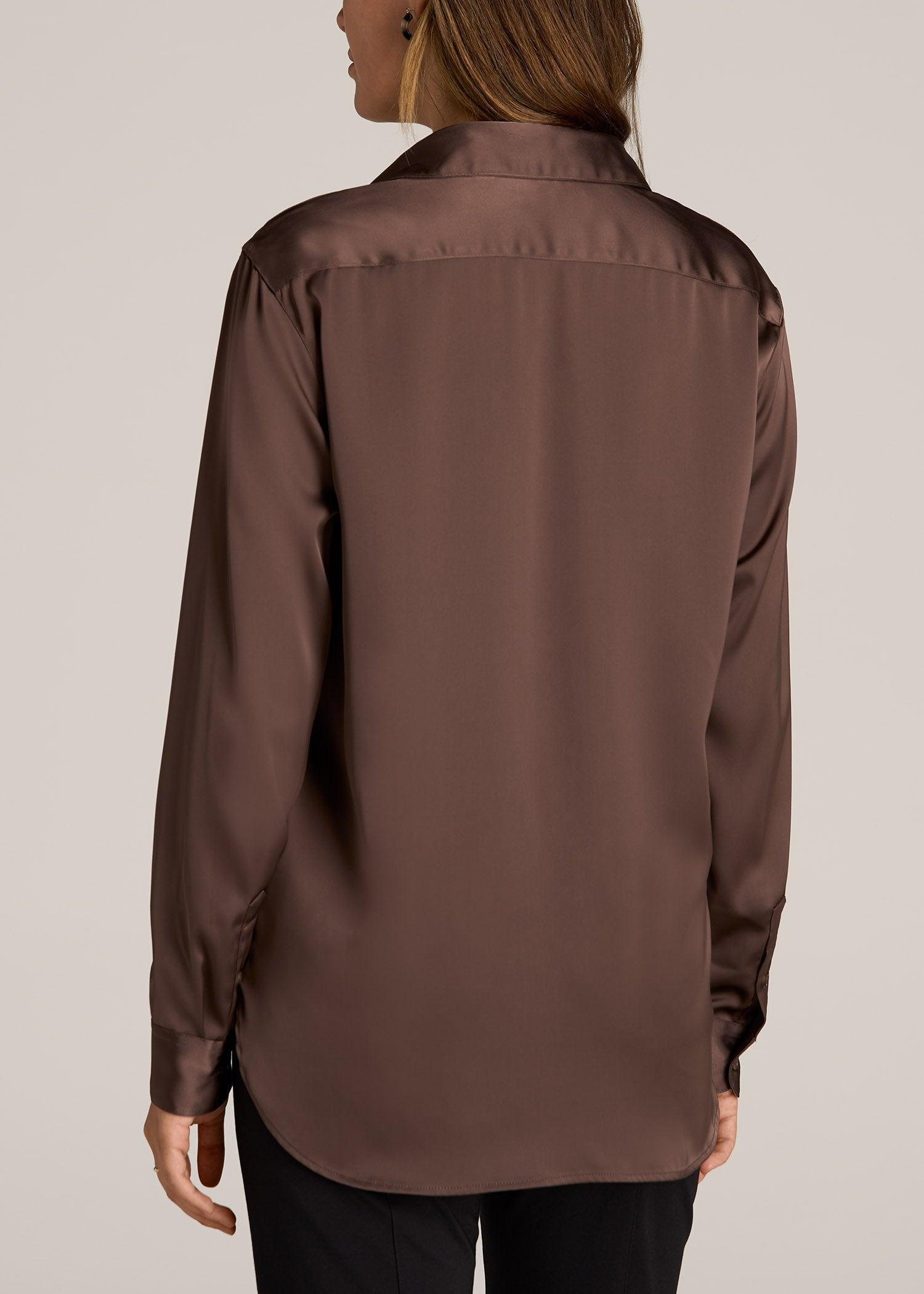 Relaxed Button Up Tall Women's Blouse in Chocolate Mocha Product Image